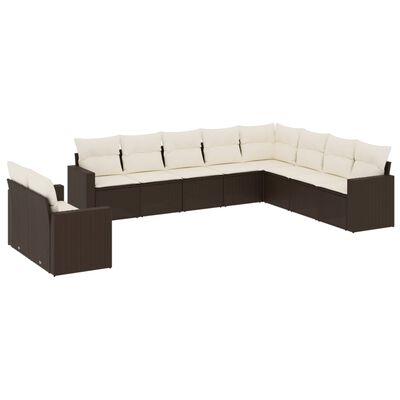 vidaXL 10-delige Loungeset met kussens poly rattan bruin