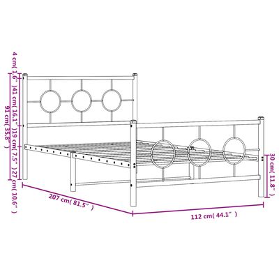 vidaXL Bedframe met hoofd- en voeteneinde metaal wit 107x203 cm