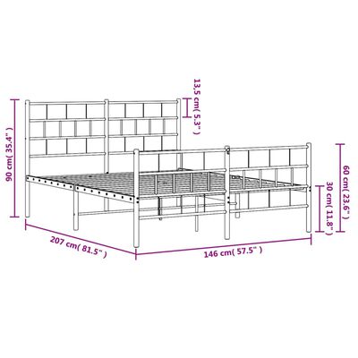 vidaXL Bedframe met hoofd- en voeteneinde metaal wit 140x200 cm