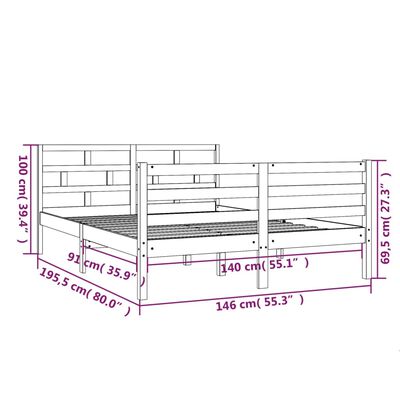 vidaXL Bedframe massief grenenhout grijs 140x190 cm