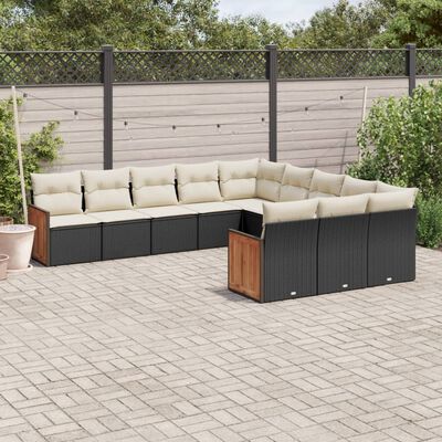 vidaXL 11-delige Loungeset met kussens poly rattan zwart