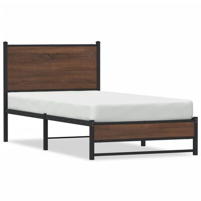 vidaXL Bedframe met hoofdbord metaal bruin eikenkleurig 90x200 cm