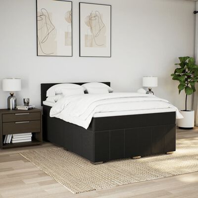 vidaXL Boxspring met matras stof zwart 140x200 cm