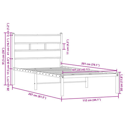 vidaXL Bedframe met hoofdbord zonder matras bruin eiken 107x203 cm