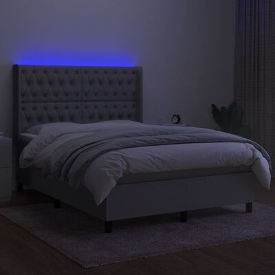 vidaXL Boxspring met matras en LED stof lichtgrijs 140x200 cm