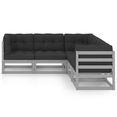 vidaXL 5-delige Loungeset met kussens massief grenenhout