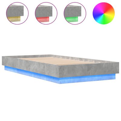 vidaXL Bedframe met LED-verlichting betongrijs 90x190 cm