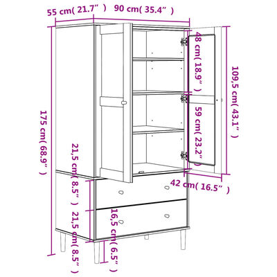 vidaXL Kledingkast SENJA 90x55x175 cm rattan look grenenhout zwart