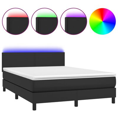 vidaXL Boxspring met matras en LED kunstleer zwart 140x200 cm