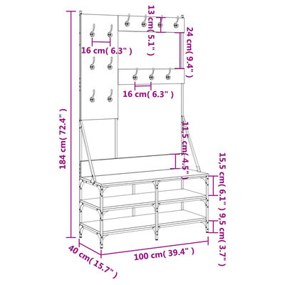 vidaXL Kledingrek met schoenenrek 100x40x184 cm zwart