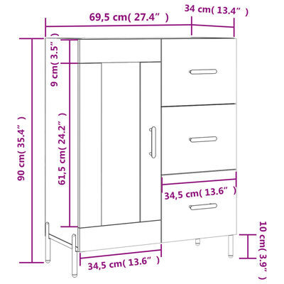 vidaXL Dressoir 69,5x34x90 cm bewerkt hout zwart