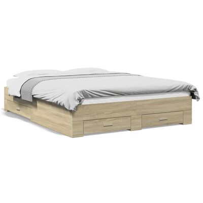 vidaXL Bedframe met lades bewerkt hout sonoma eikenkleurig 140x200 cm