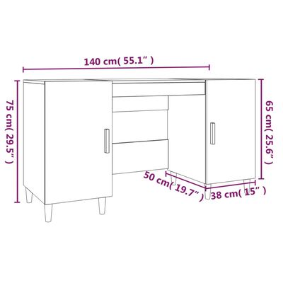 vidaXL Bureau 140x50x75 cm bewerkt hout hoogglans wit