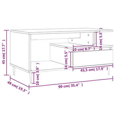 vidaXL Salontafel 90x49x45 cm bewerkt hout wit