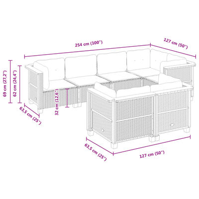 vidaXL 7-delige Loungeset met kussens poly rattan grijs