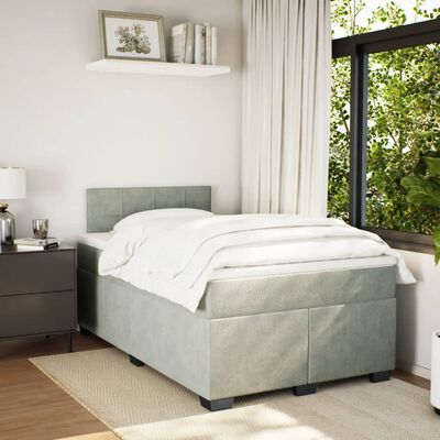 vidaXL Boxspring met matras fluweel lichtgrijs 120x190 cm