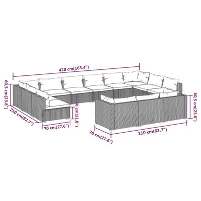 vidaXL 13-delige Loungeset met kussens poly rattan zwart