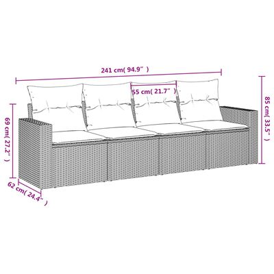 vidaXL 4-delige Loungeset met kussens poly rattan zwart