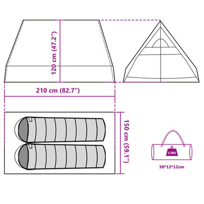 vidaXL Tent A-frame 2-persoons waterdicht grijs