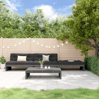 vidaXL 4-delige Loungeset met kussens massief hout grijs