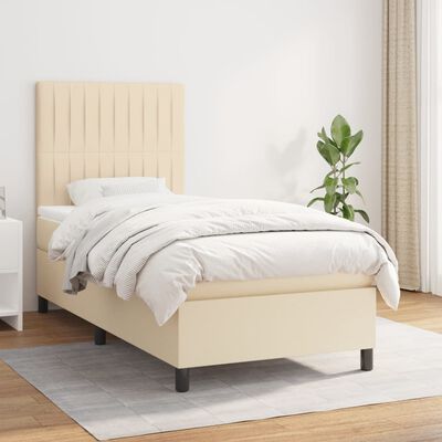 vidaXL Boxspring met matras stof crèmekleurig 90x190 cm