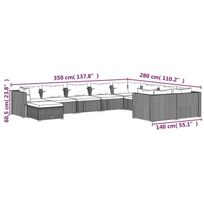 vidaXL 10-delige Loungeset met kussens poly rattan zwart