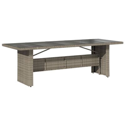 vidaXL Tuintafel met glazen blad 240x90x75 cm poly rattan grijs