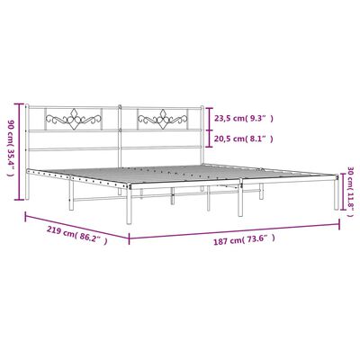 vidaXL Bedframe met hoofdbord metaal zwart 183x213 cm