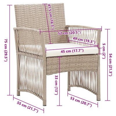 vidaXL Tuinstoelen met kussens 2 st poly rattan beige