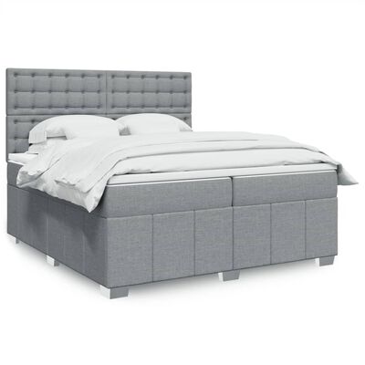 vidaXL Boxspring met matras stof lichtgrijs 200x200 cm