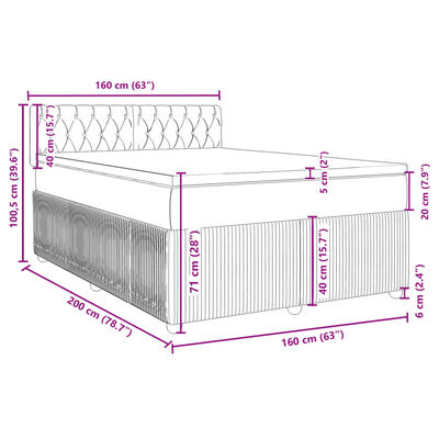 vidaXL Boxspring met matras fluweel lichtgrijs 160x200 cm