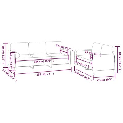 vidaXL 2-delige Loungeset met sierkussens & kussens fluweel lichtgrijs