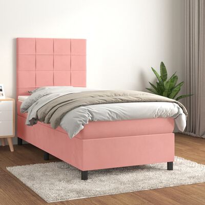 vidaXL Boxspring met matras fluweel roze 100x200 cm