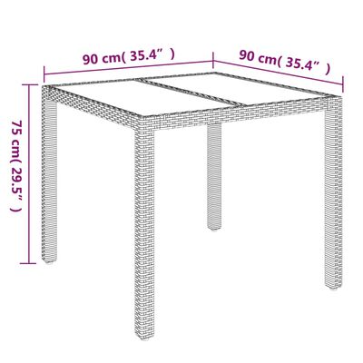 vidaXL Tuintafel met glazen blad 90x90x75 cm poly rattan