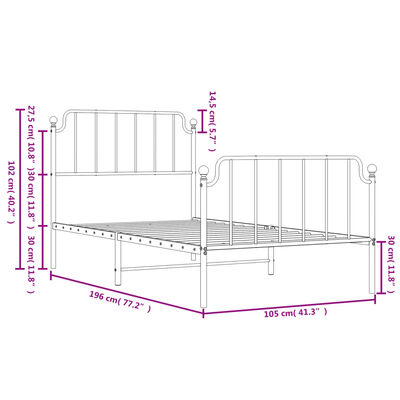 vidaXL Bedframe met hoofd- en voeteneinde metaal zwart 100x190 cm