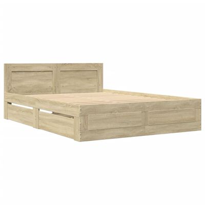 vidaXL Bedframe met hoofdeinde bewerkt hout sonoma eiken 140x200 cm