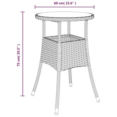 vidaXL Tuintafel Ø60x75 cm gehard glas en poly rattan zwart