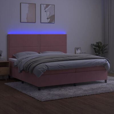 vidaXL Boxspring met matras en LED fluweel roze 200x200 cm