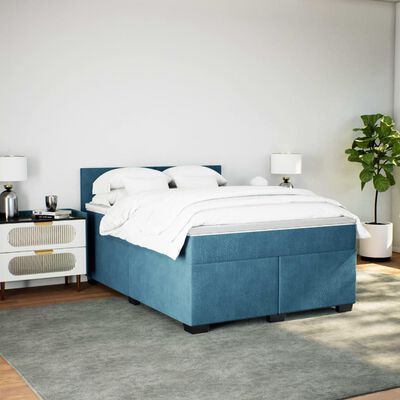 vidaXL Boxspring met matras fluweel blauw 160x200 cm