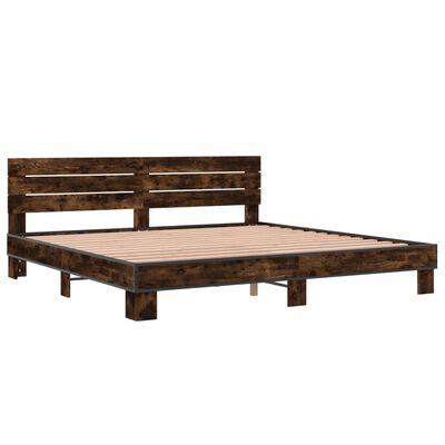 vidaXL Bedframe bewerkt hout metaal gerookt eikenkleurig 180x200 cm