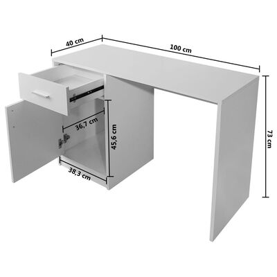 vidaXL Bureau met lade en kastje 100x40x73 cm wit