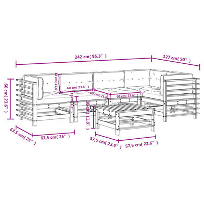 vidaXL 6-delige Loungeset met kussens massief hout zwart