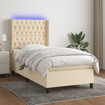 vidaXL Boxspring met matras en LED stof crèmekleurig 90x190 cm