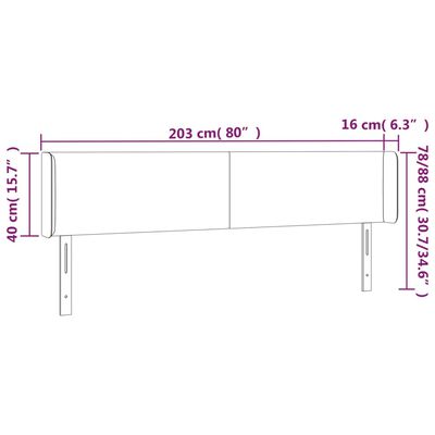 vidaXL Hoofdbord LED 203x16x78/88 cm fluweel donkergrijs