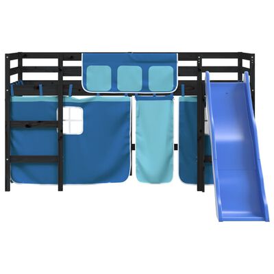 vidaXL Kinderhoogslaper met gordijnen 80x200 cm grenenhout blauw