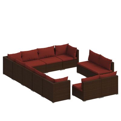 vidaXL 12-delige Loungeset met kussens poly rattan bruin