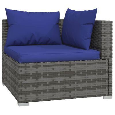 vidaXL 3-delige Loungeset met kussens poly rattan grijs