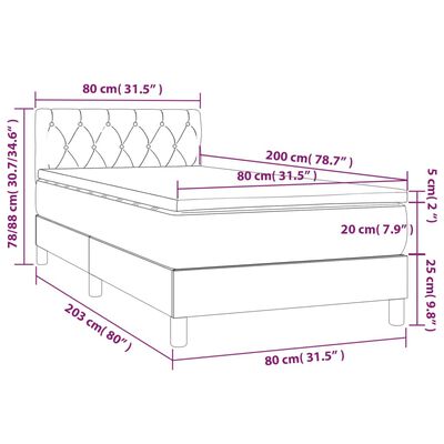 vidaXL Boxspring met matras en LED fluweel lichtgrijs 80x200 cm