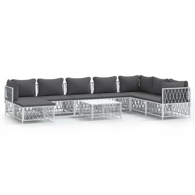 vidaXL 9-delige Loungeset met kussens staal wit