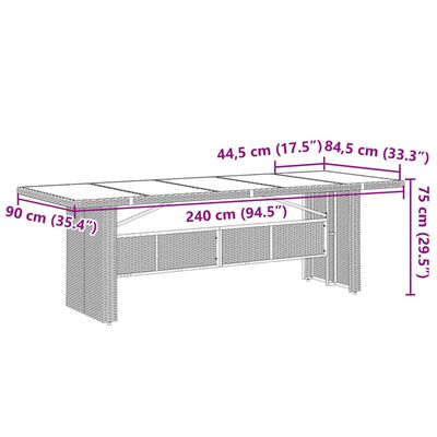 vidaXL Tuintafel met glazen blad 240x90x75 cm poly rattan